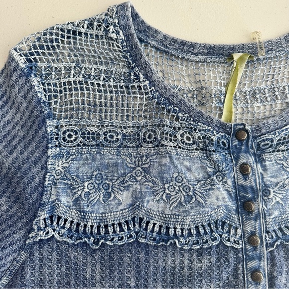 ARATTA SILENT JOURNEY Waffle Knit Lace Shoulder Boho Tunic Top Women’s Medium - Picture 5 of 11